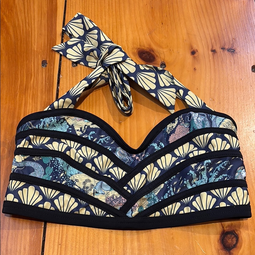 MODCLOTH M Mermiad Halter Bikini Top Seashell Ties DuPenny collab